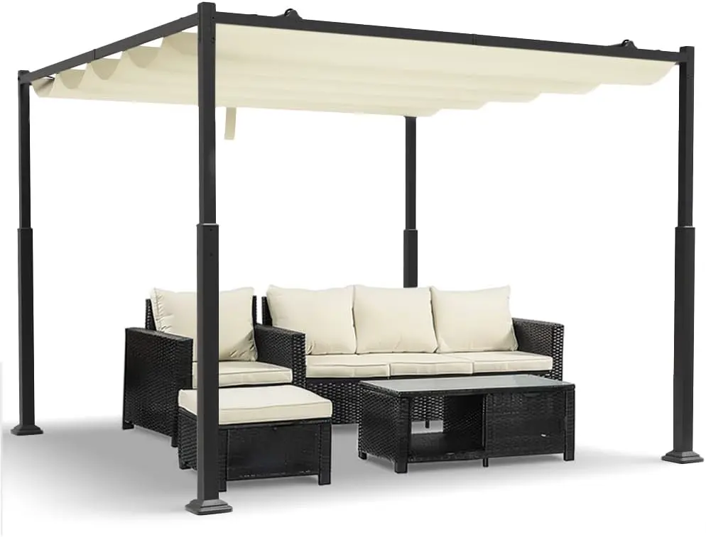 VOUNOT® Pergola Rétractable Coulissante 3x3m Tonnelle de Jardin Abri