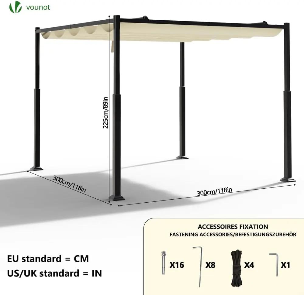 Tonnelle en acier beige 3x3m rétractable vue 3