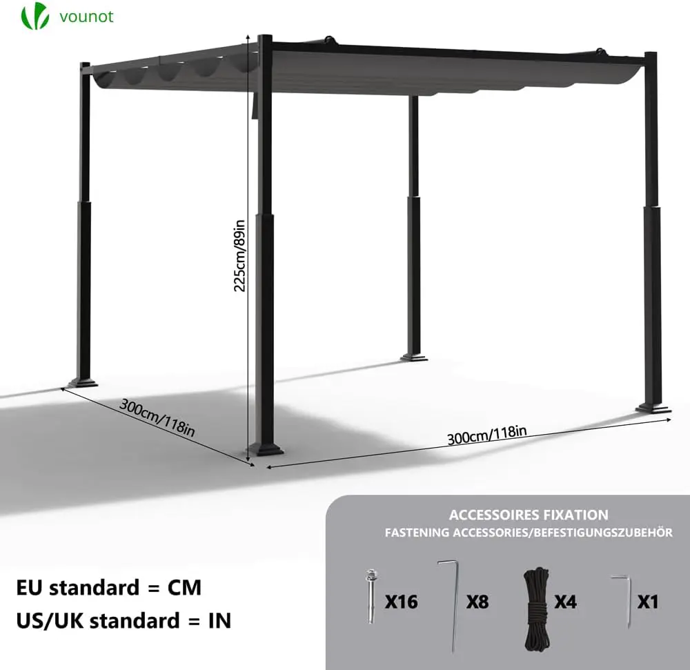 Tonnelle en acier gris 9 m² rétractable vue 3