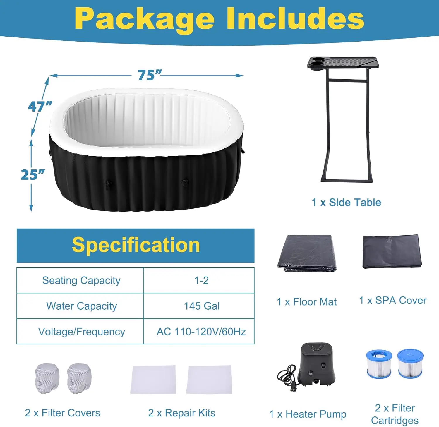 Spa gonflable 2 personnes 4 places 120 x 63,5 cm vue 7