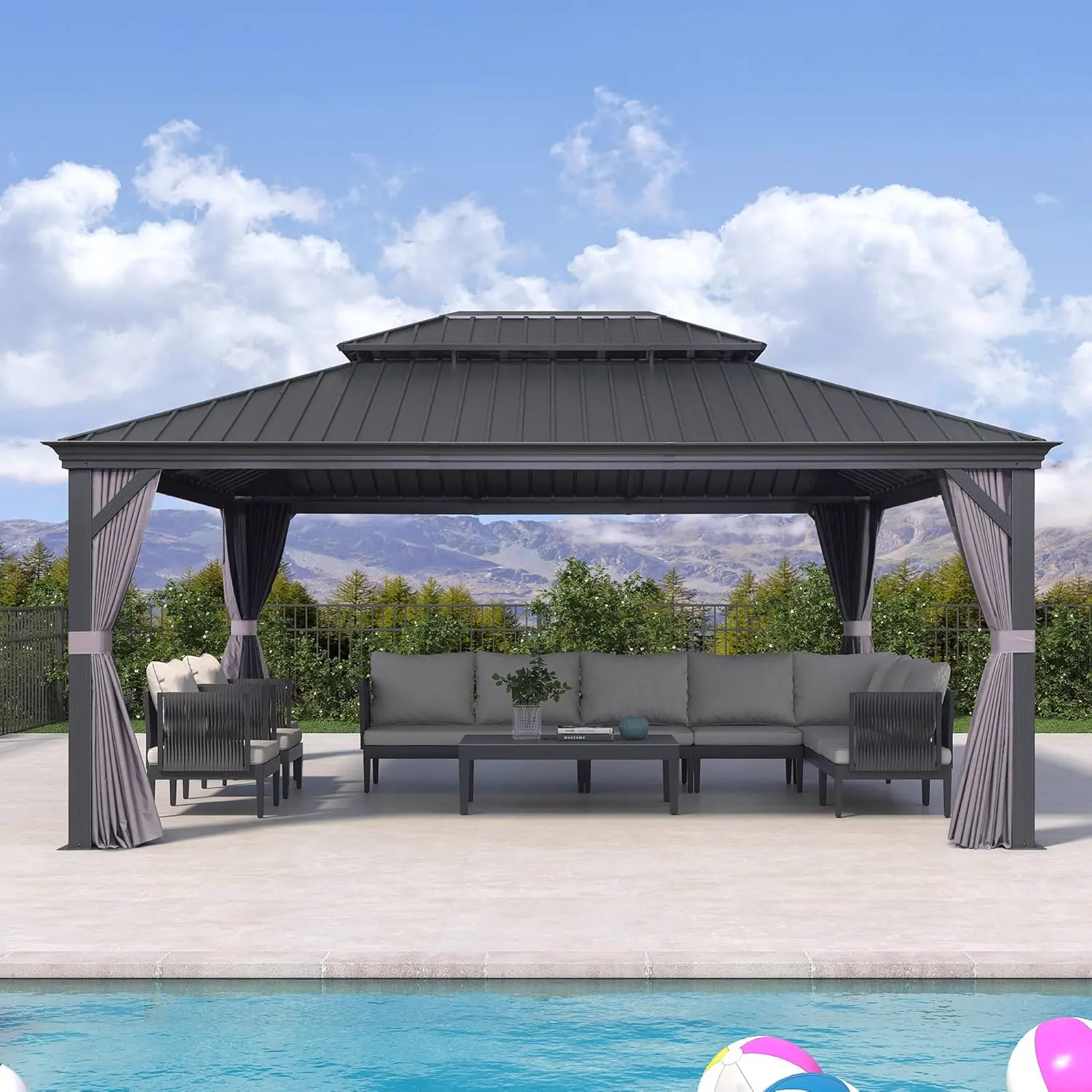 Pergola en acier gris 5,2 x 4 m vue 2