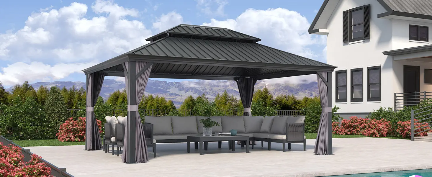 Pergola en aluminium gris 7,32 x 3,65 m — contenu détaillé 1