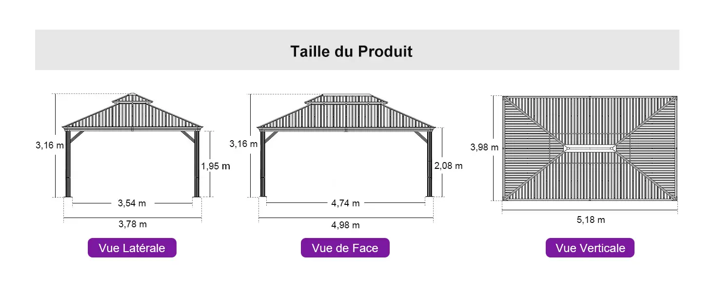 Pergola en aluminium gris 7,32 x 3,65 m — contenu détaillé 2