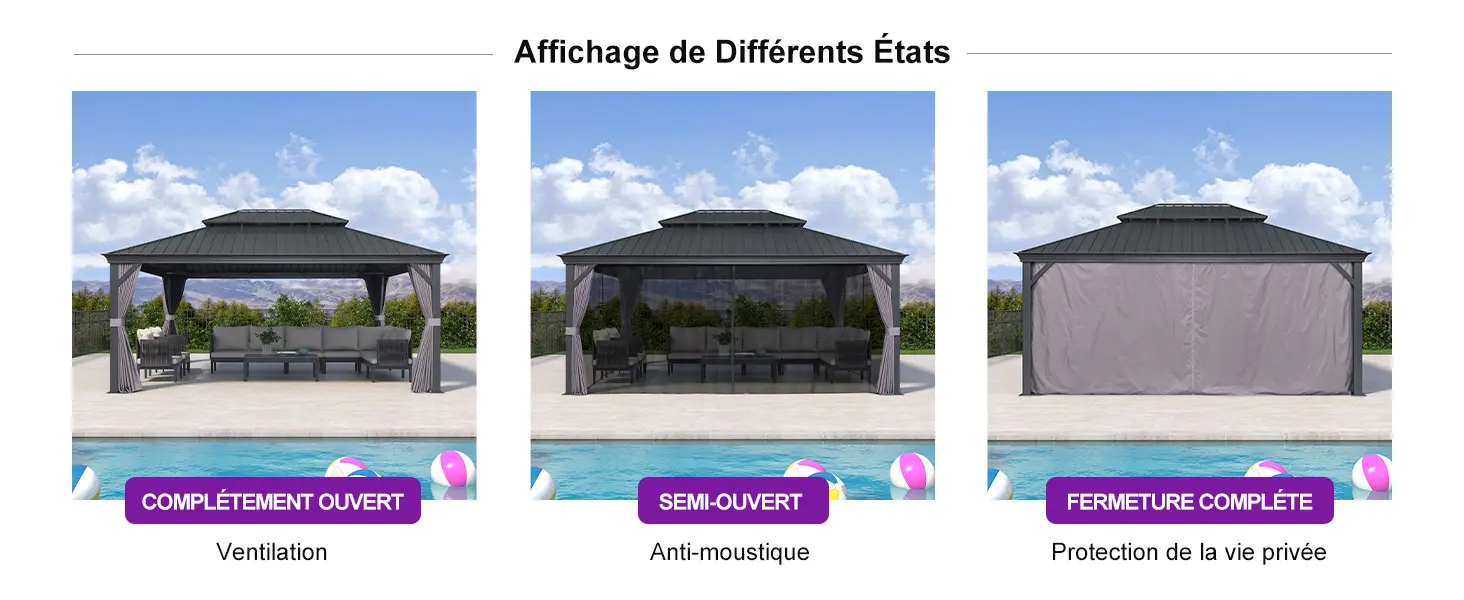 Pergola en aluminium gris 7,32 x 3,65 m — contenu détaillé 4
