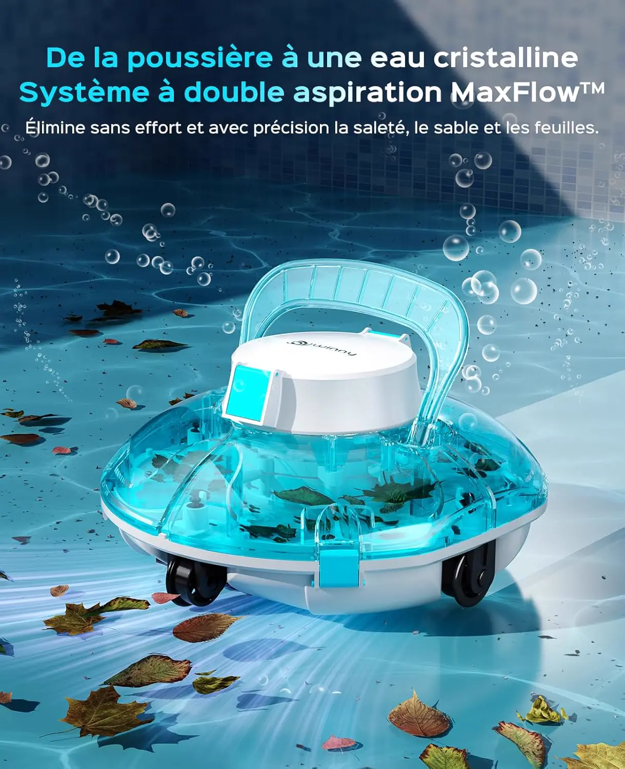 Robot piscine blanc 60 m² vue 2