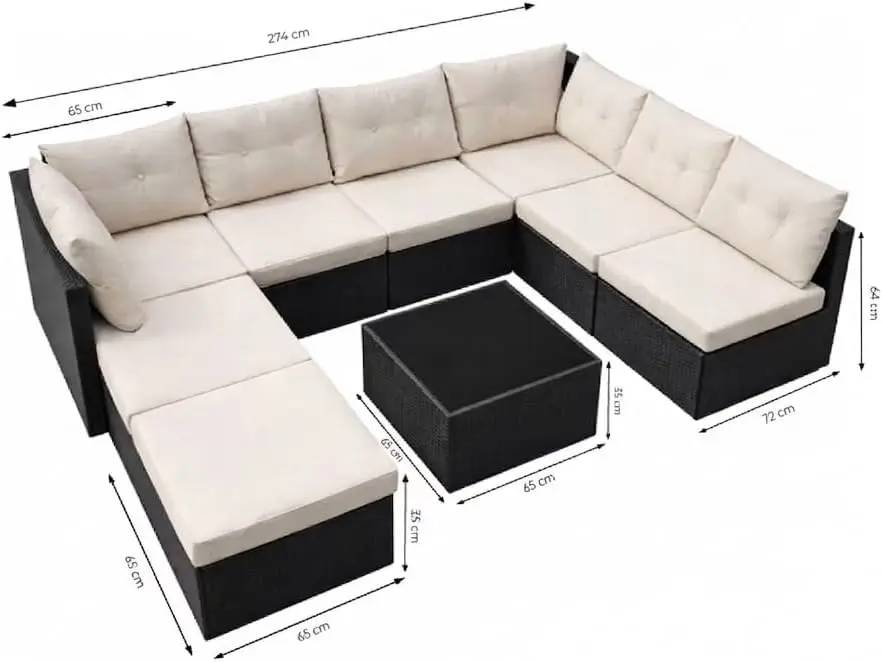 Salon de jardin 6 places en rotin beige vue 3