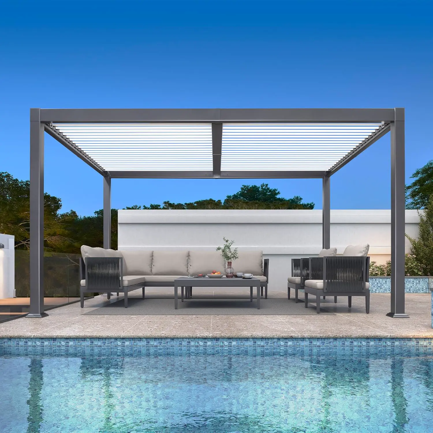 Pergola en aluminium gris/blanc 12,7 m² vue 2