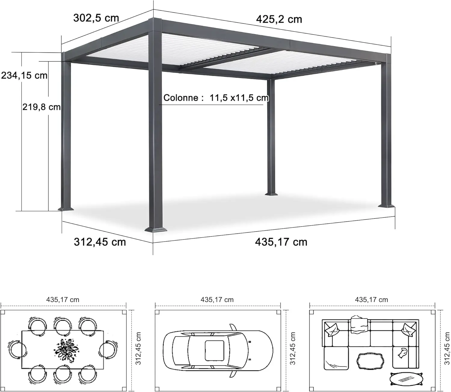 Pergola en aluminium gris/blanc 12,7 m² vue 3