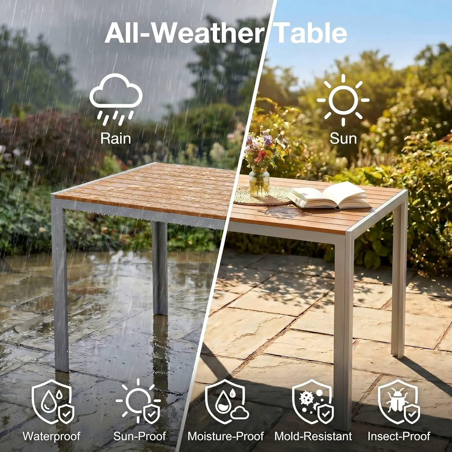 Table de jardin 6 places en aluminium gris 110 x 70 cm vue 4