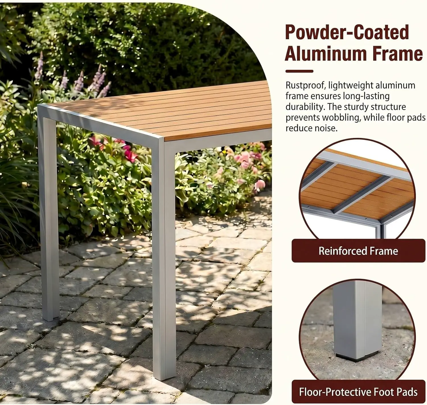 Table de jardin 6 places en aluminium gris 110 x 70 cm vue 6