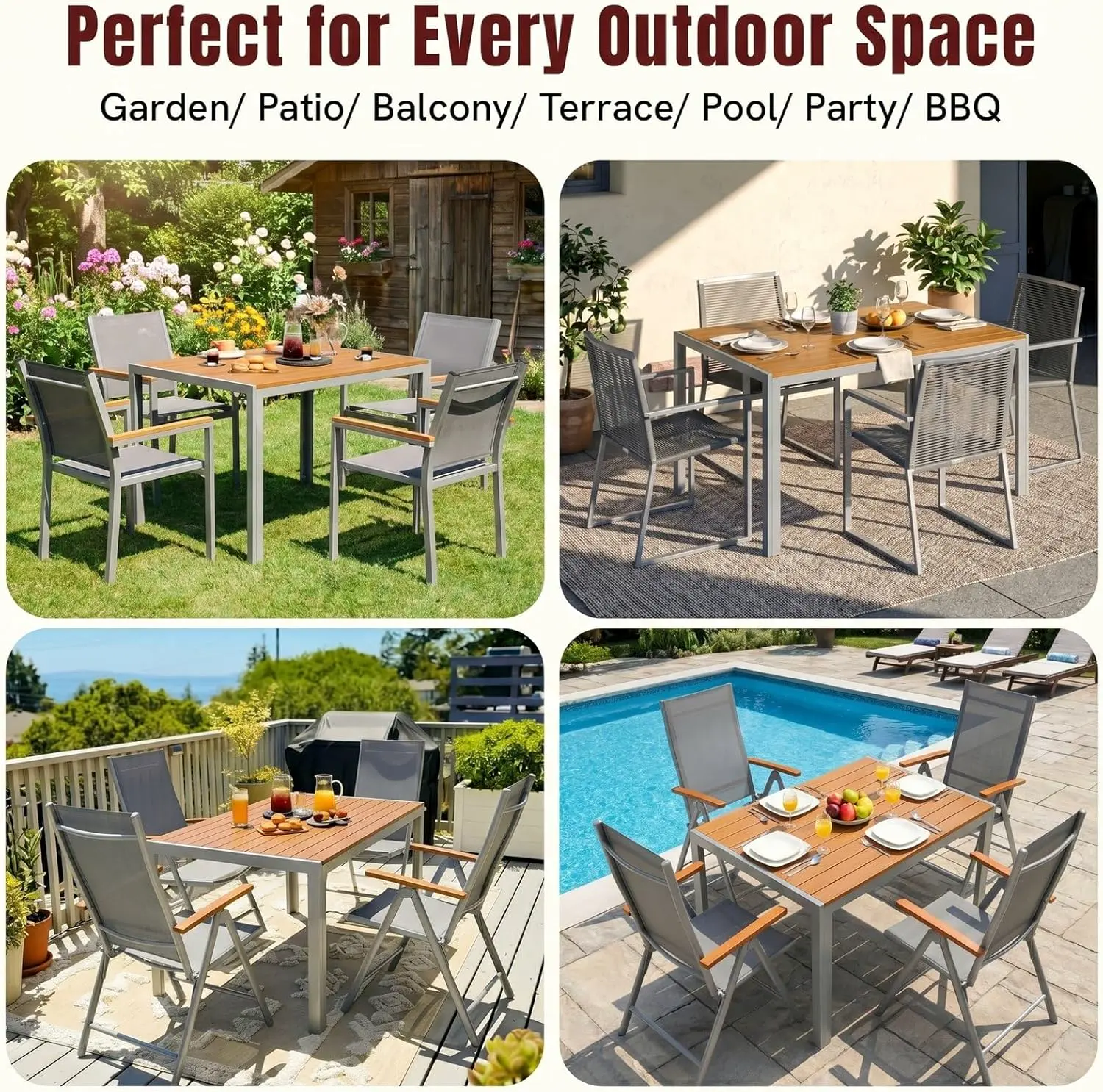 Table de jardin 6 places en aluminium gris 110 x 70 cm vue 7