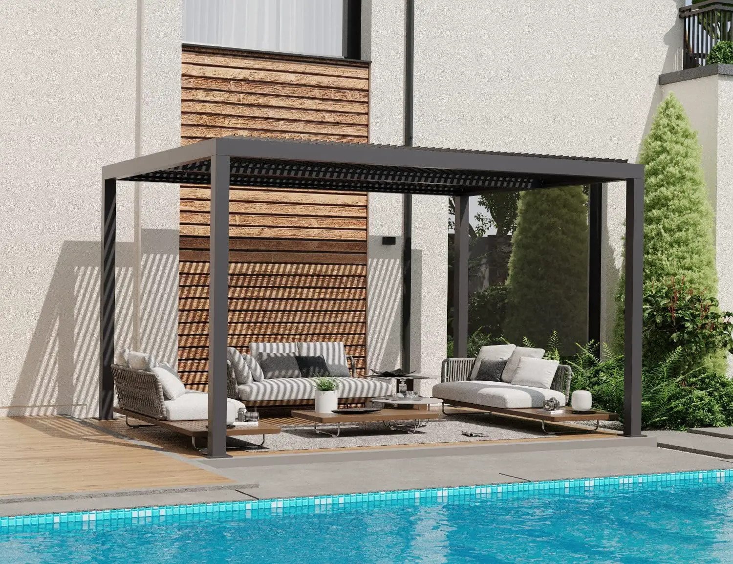 Pergola en aluminium gris 13,2 m² vue 2