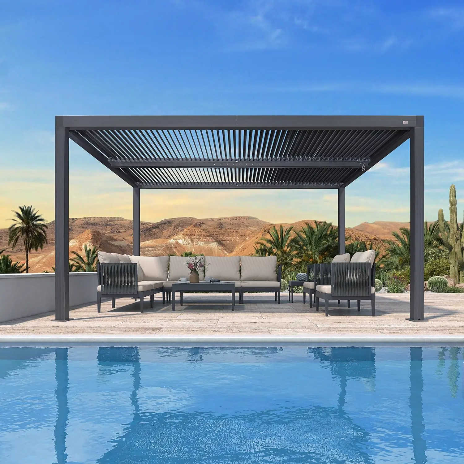 Pergola bioclimatique 4,24 x 3 m – Toit à persiennes réglable en aluminium de 12,72 m² – Auvent de jardin pour terrasse, terrasse et terrasse – Structure extérieure grise