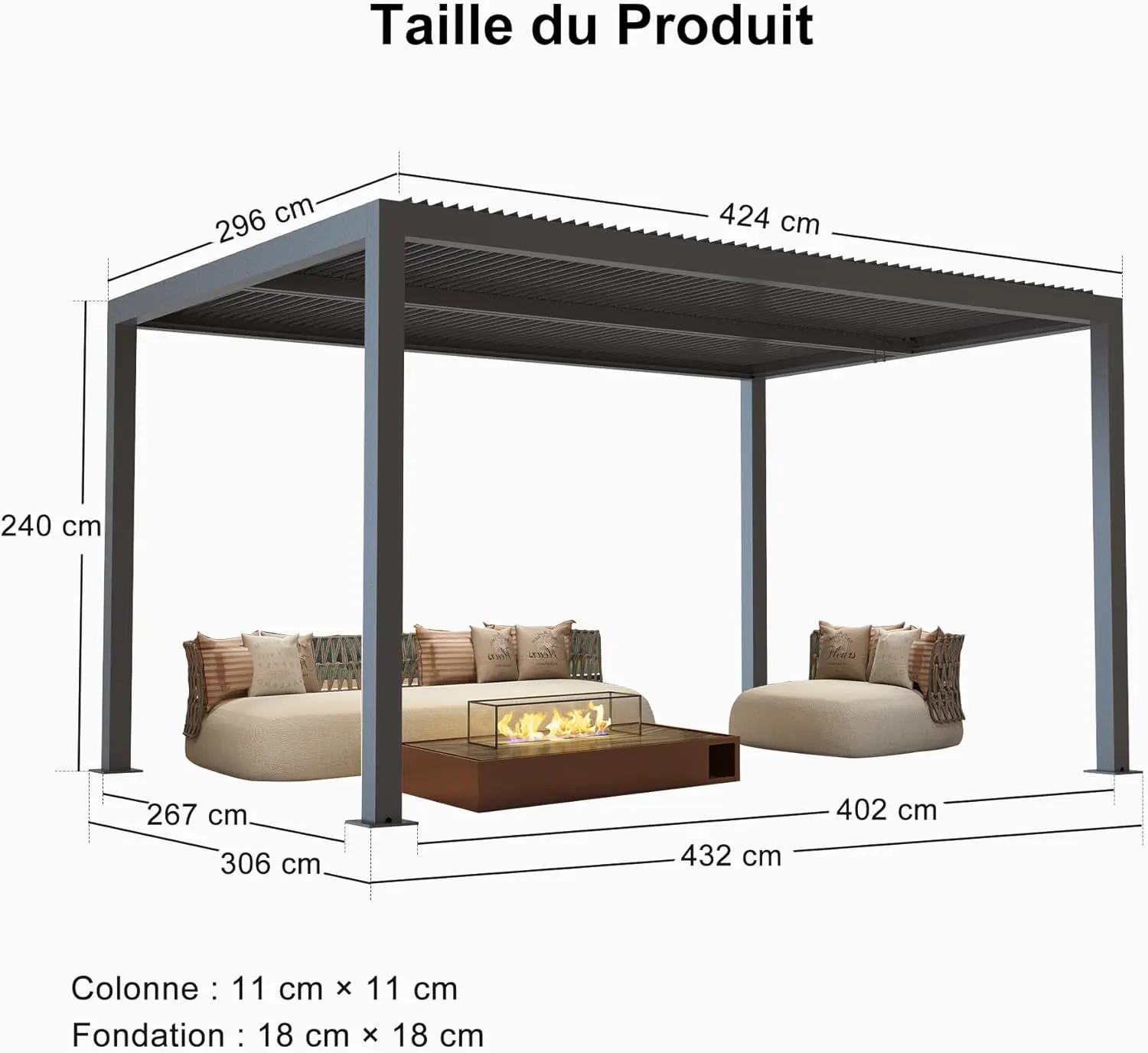 Pergola en aluminium gris 12,72 m² vue 3