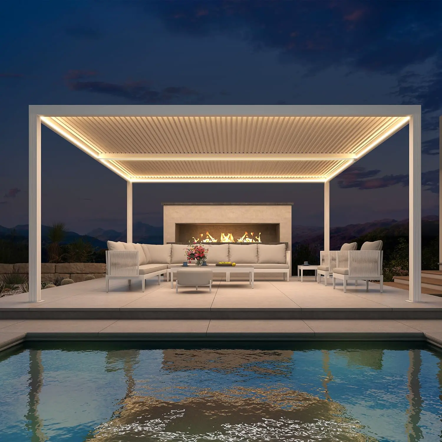Pergola en aluminium blanc 12,7 m² vue 2