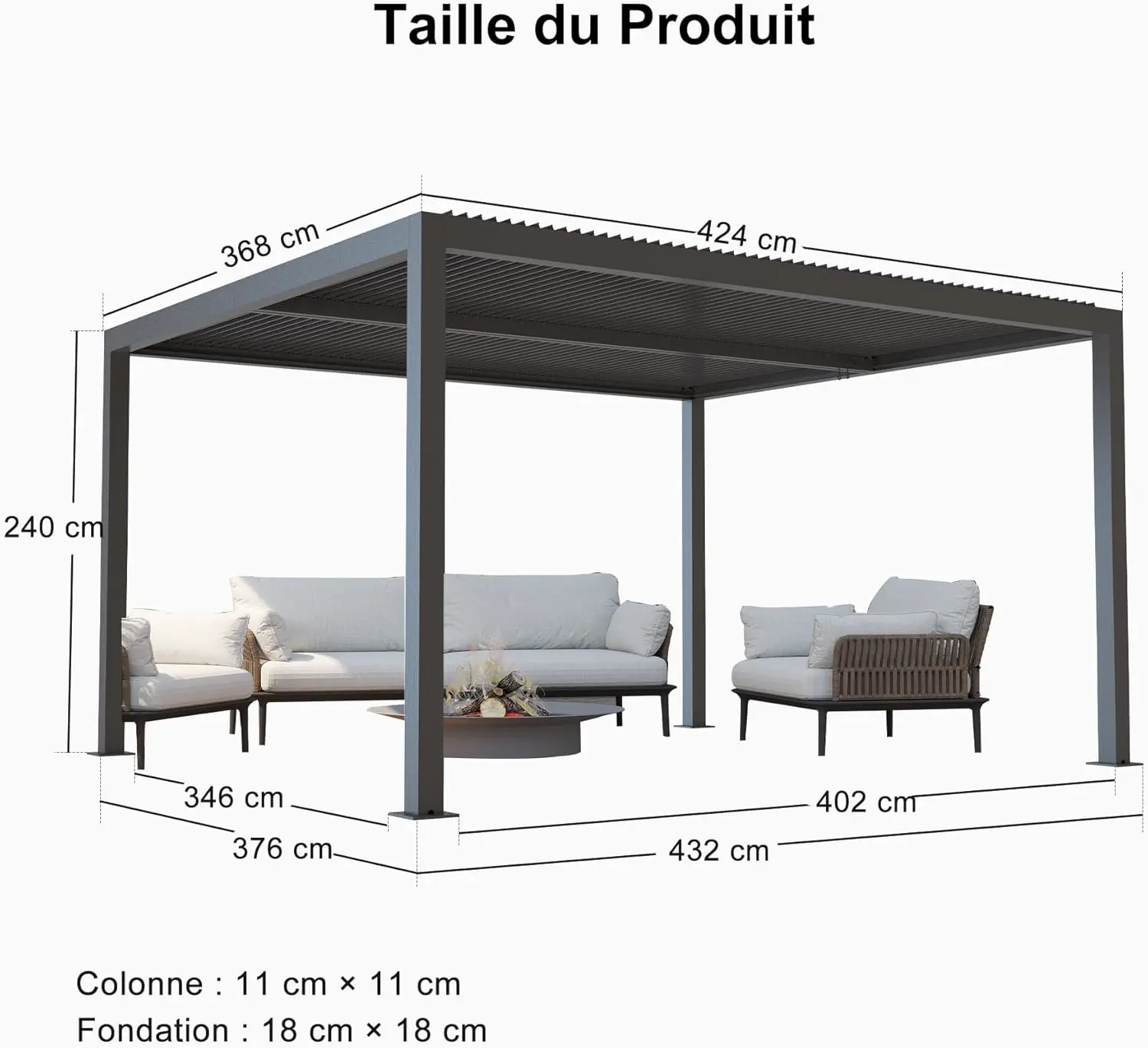 Pergola en aluminium gris 12,7 m² vue 5