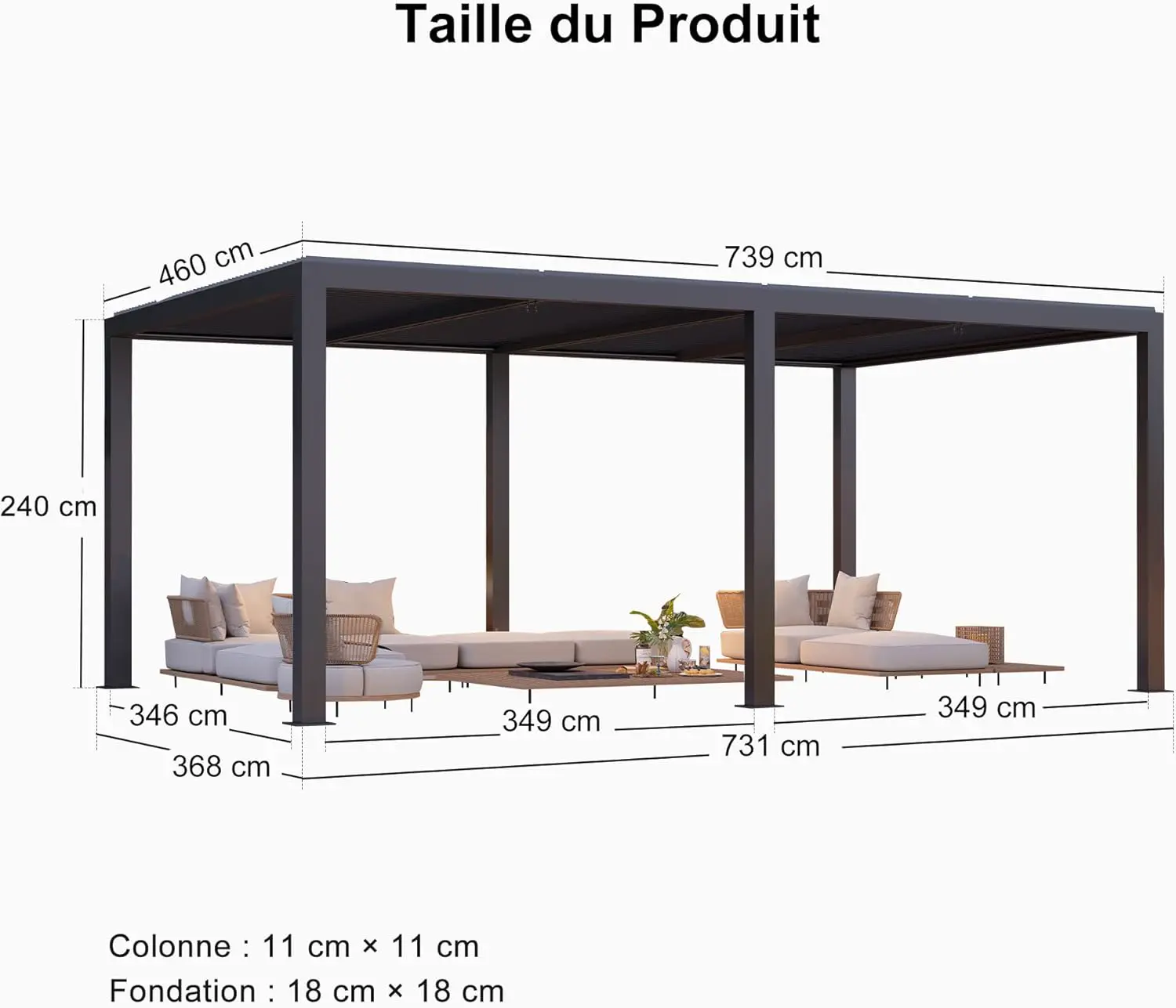 Pergola en aluminium gris 27,19 m² vue 3