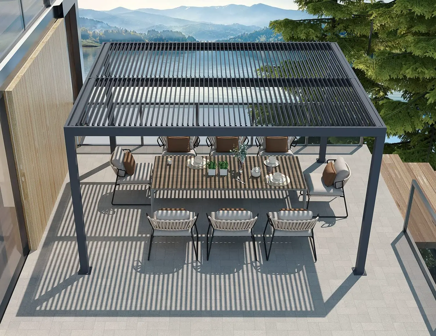 Pergola en aluminium gris 15,6 m² vue 2