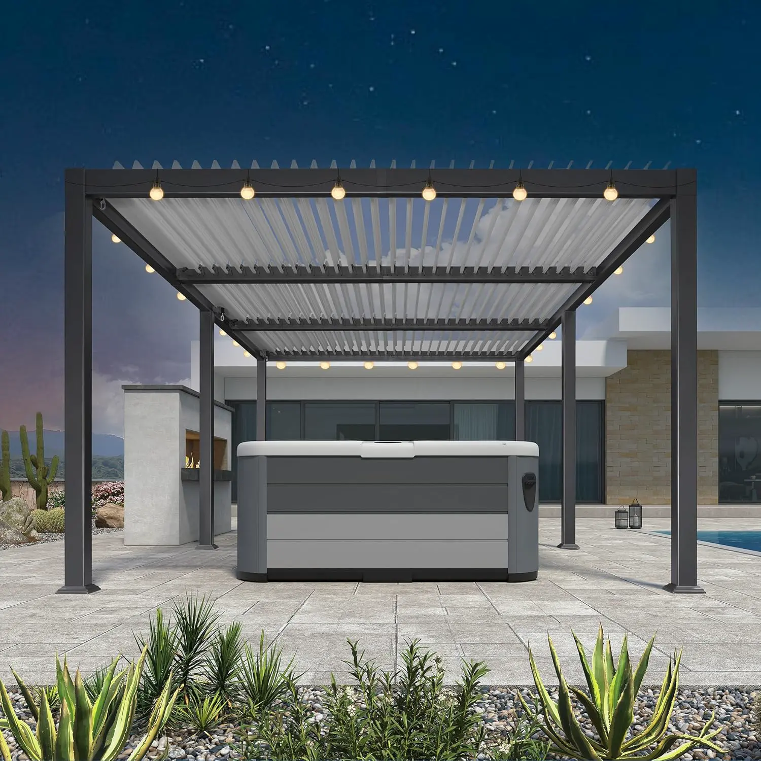 Pergola en aluminium gris/blanc 12,7 m² vue 2