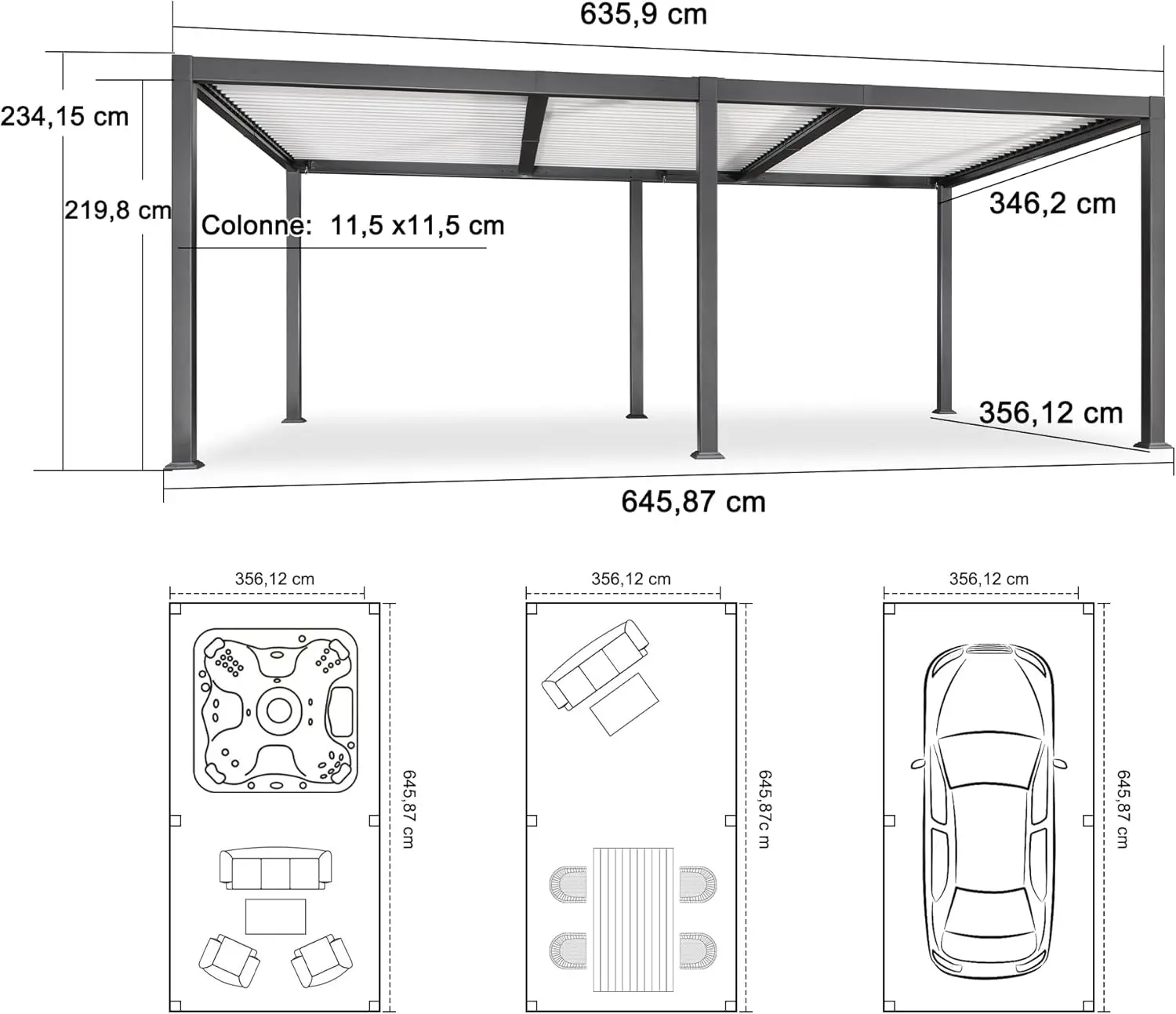 Pergola en aluminium gris/blanc 12,7 m² vue 3