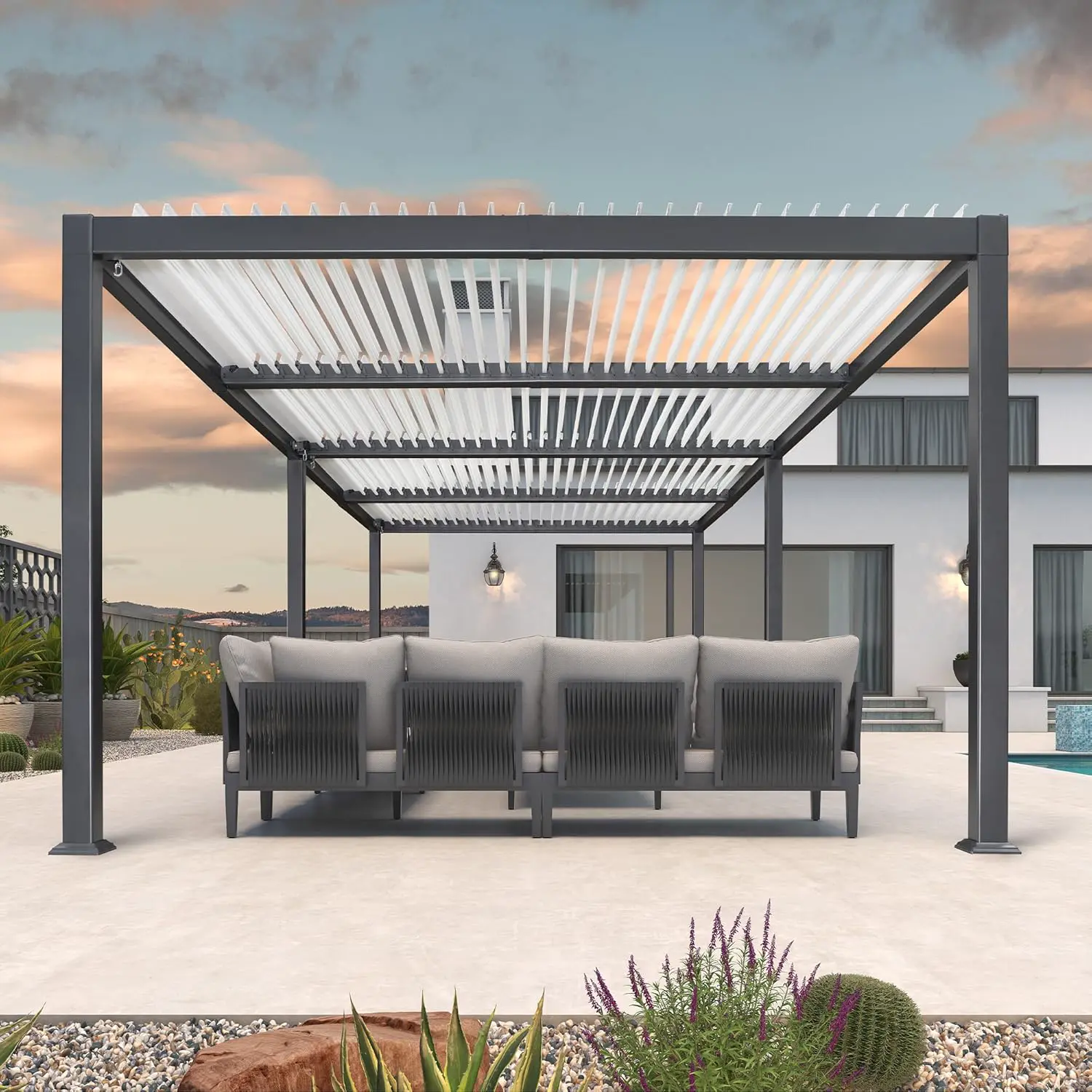Pergola en aluminium gris/blanc 12,7 m² vue 2