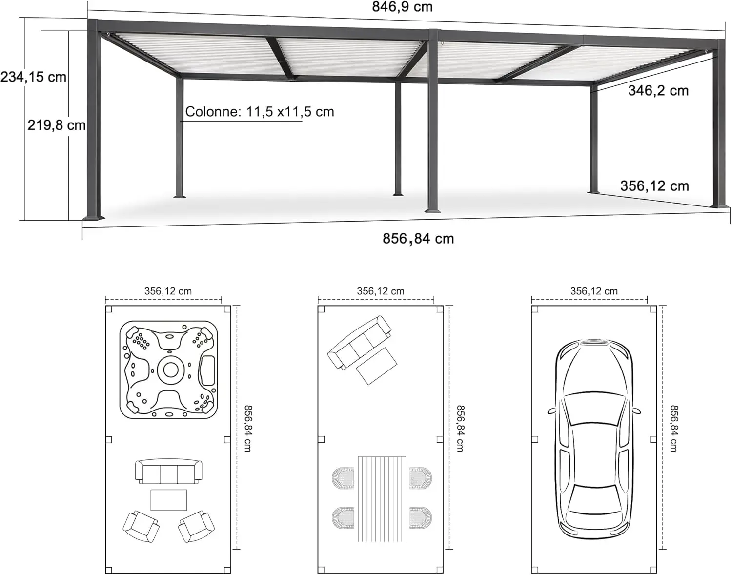 Pergola en aluminium gris/blanc 12,7 m² vue 3