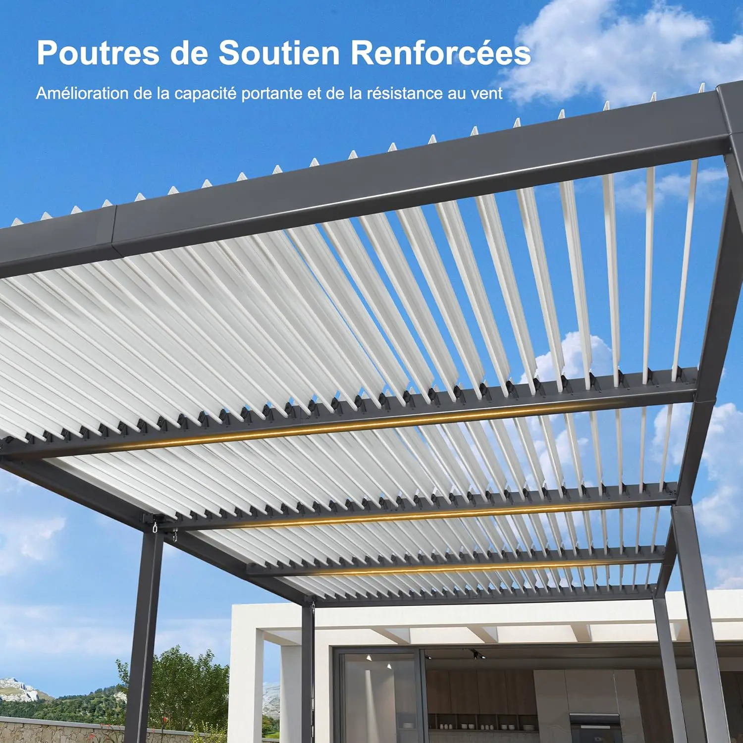 Pergola en aluminium gris/blanc 12,7 m² vue 4