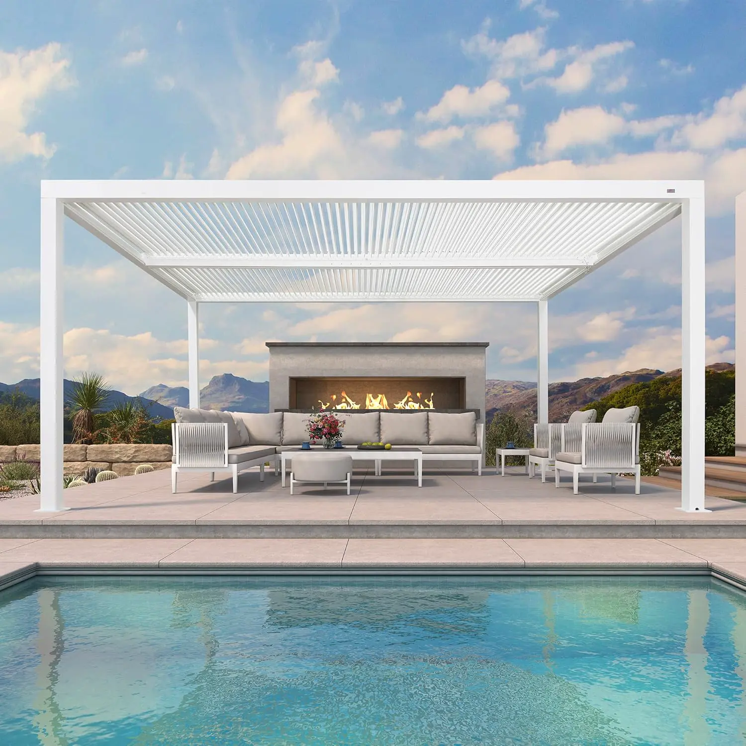 Pergola bioclimatique 4,8 x 3,68 m – Auvent à pergola réglable en aluminium 17,66 m² pour terrasse et terrasse Design élégant blanc