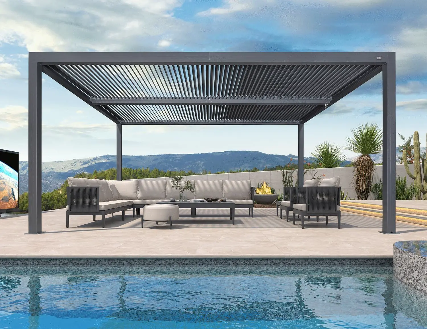 Pergola en aluminium gris 17,66 m² vue 2