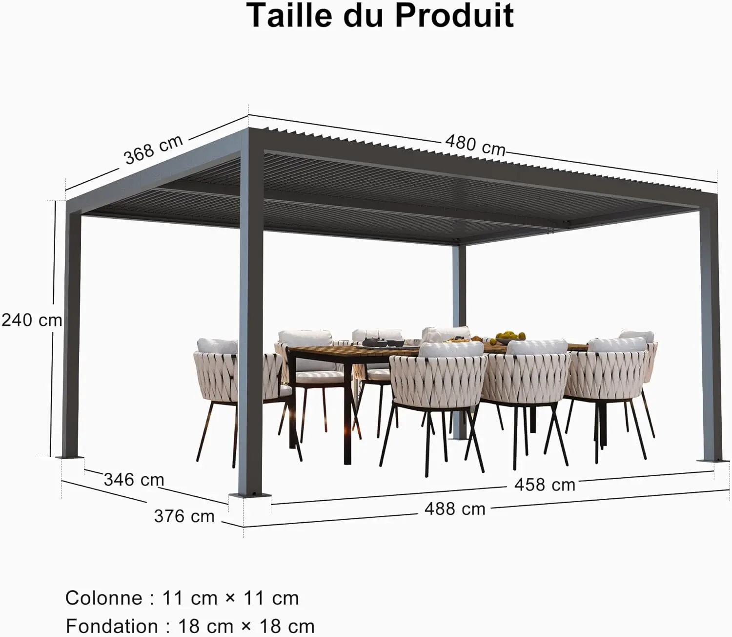 Pergola en aluminium gris 17,66 m² vue 3