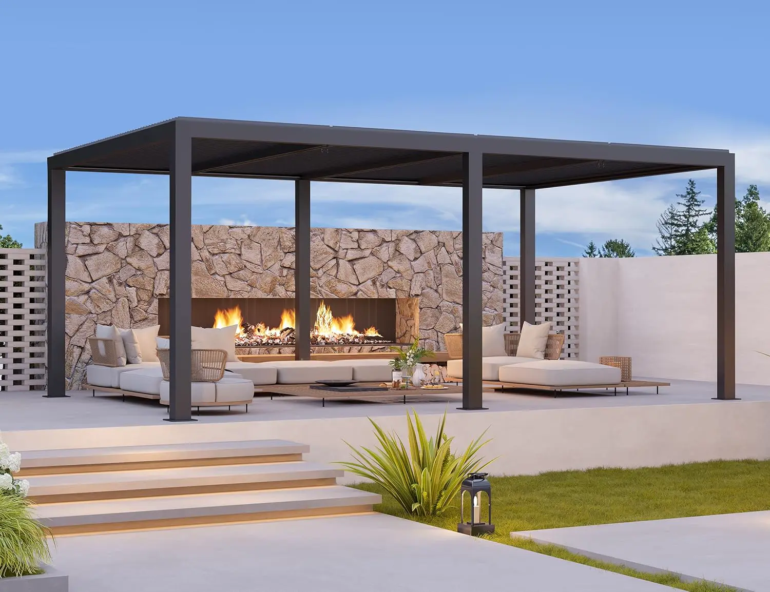 Pergola bioclimatique 6 x 3,68 m – Lattes réglables en aluminium 22,08 m² – Auvent de jardin pour terrasse et terrasse – Tonnelle grise pour relaxation dans le jardin