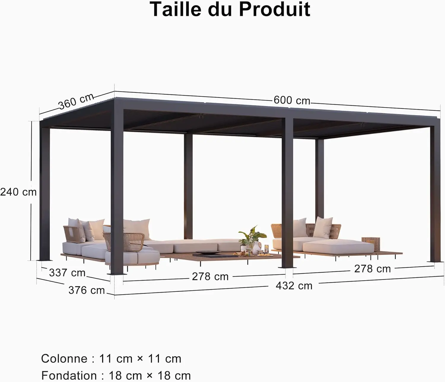 Pergola en aluminium gris 22,08 m² vue 3