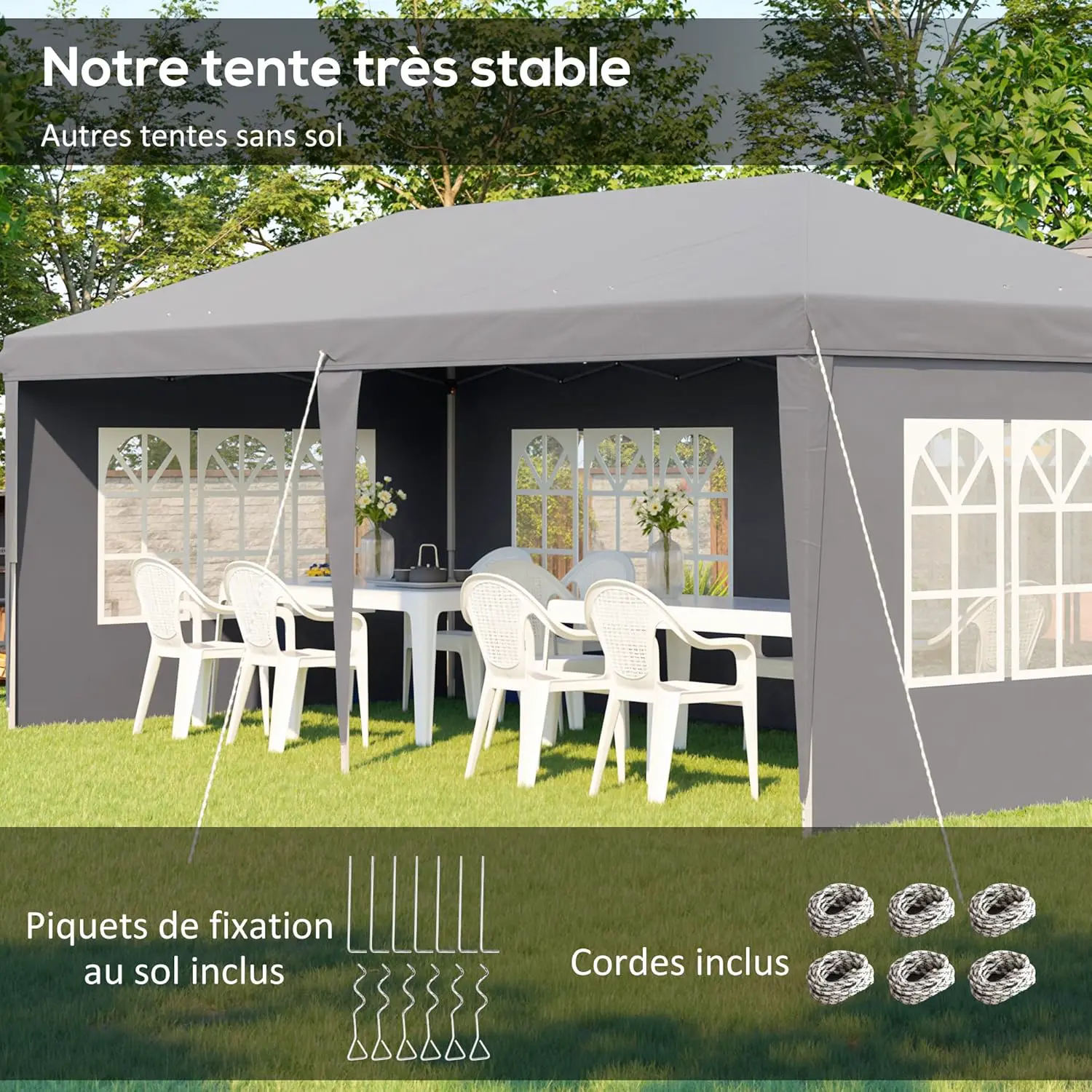 Tonnelle en acier gris 3x6 vue 4