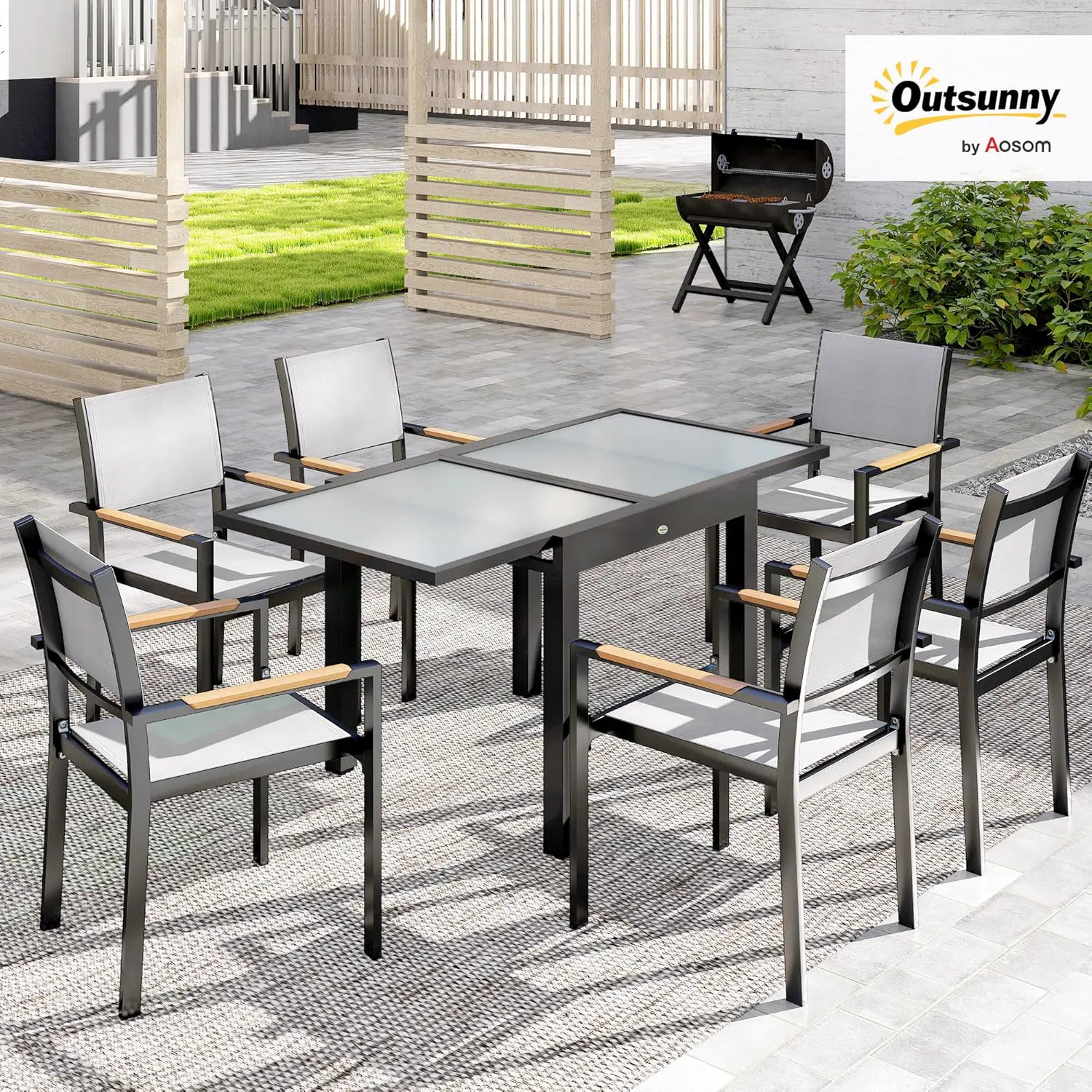 Table de jardin 6 places en aluminium gris 80 x 75 cm vue 2