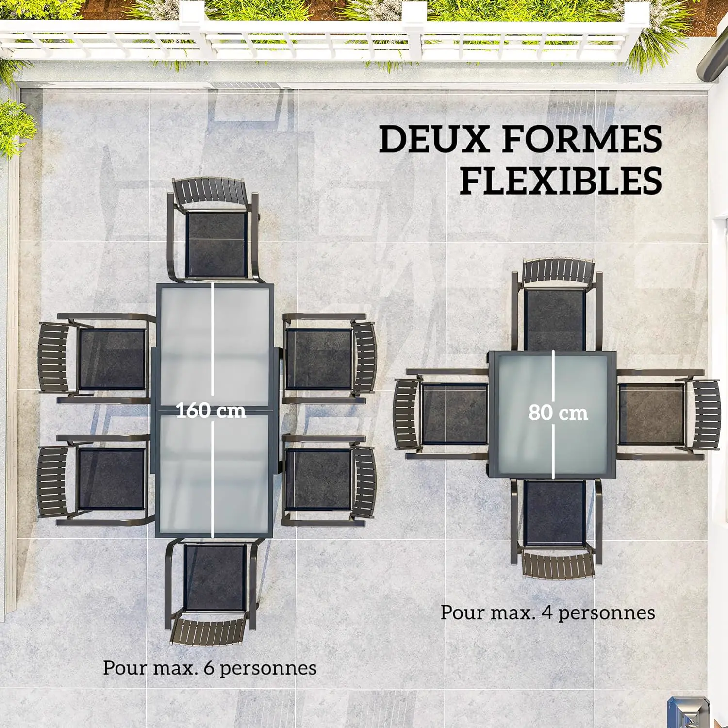 Table de jardin 6 places en aluminium gris 80 x 75 cm vue 3