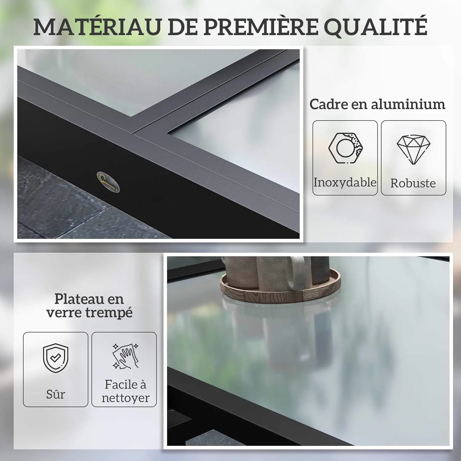 Table de jardin 6 places en aluminium gris 80 x 75 cm vue 5