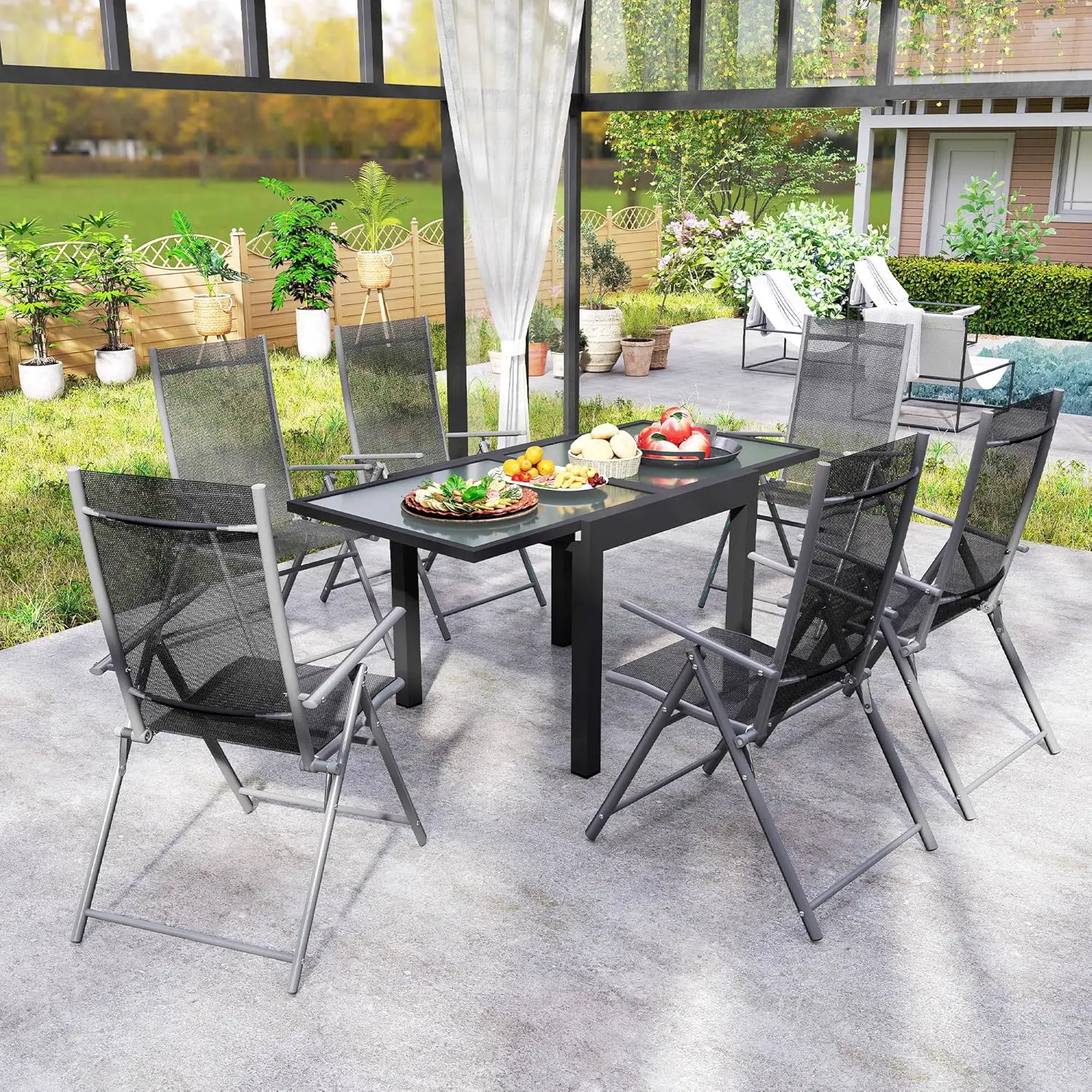 Table de jardin 6 places en aluminium gris 80 x 75 cm vue 6