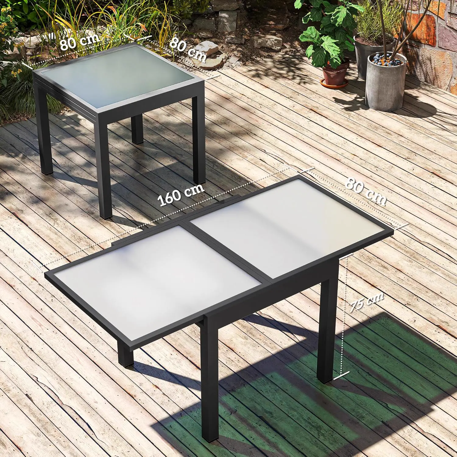 Table de jardin 6 places en aluminium gris 80 x 75 cm vue 7