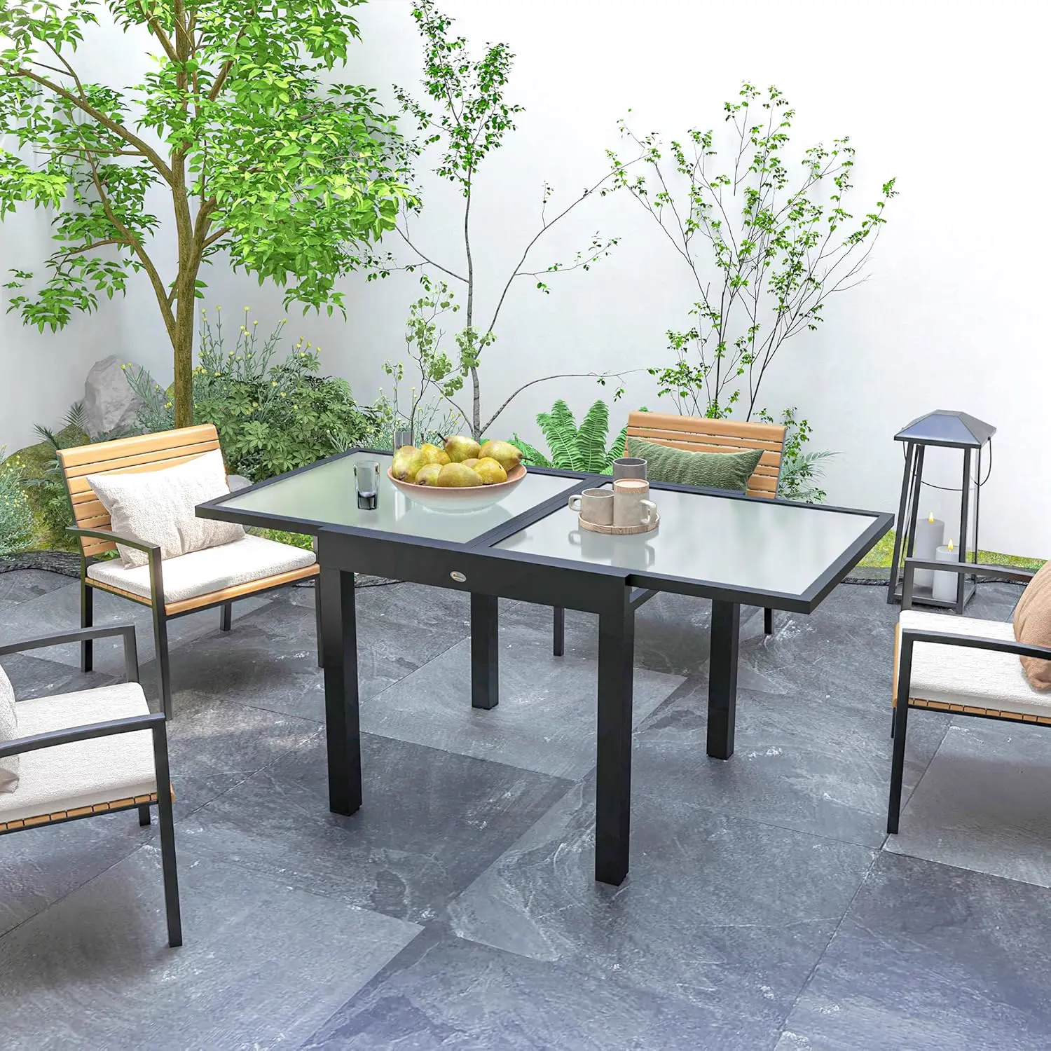 Table de jardin 6 places en aluminium gris 80 x 75 cm vue 8
