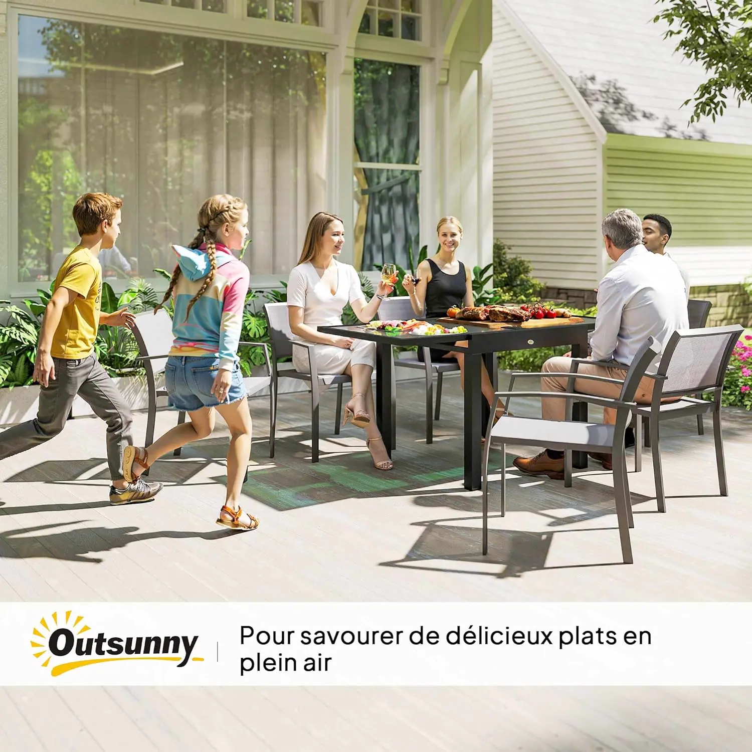Table de jardin 6 places en aluminium gris 80 x 75 cm vue 9