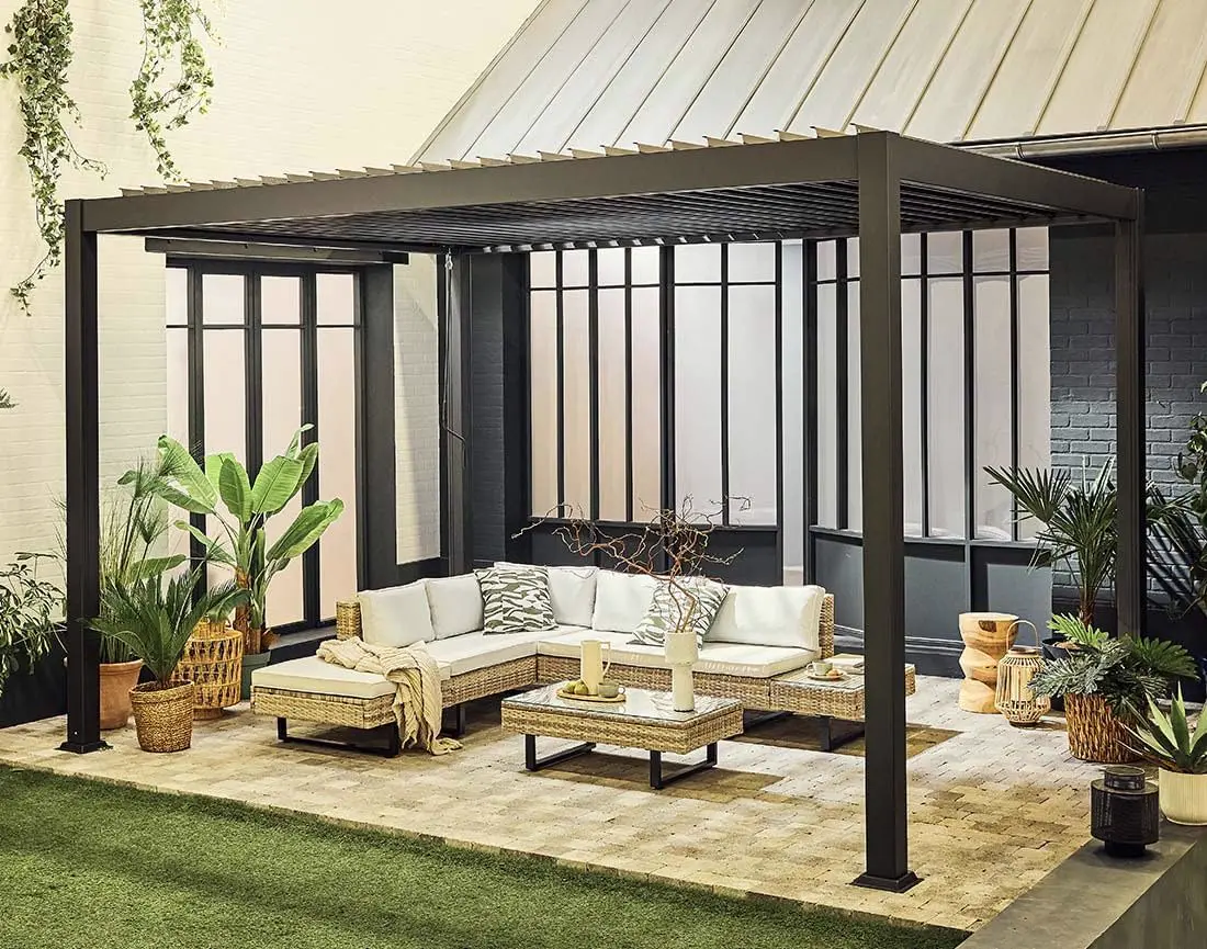 Pergola en aluminium gris 4x3m vue 2