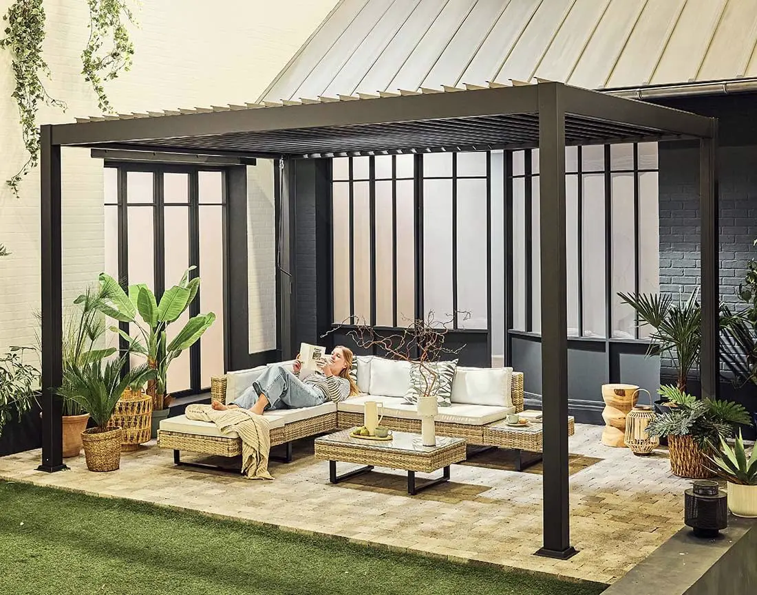 Pergola en aluminium gris 4x3m vue 4