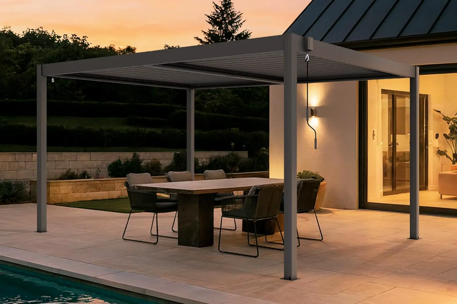 Pergola en aluminium taupe 12 m² autoportée vue 3