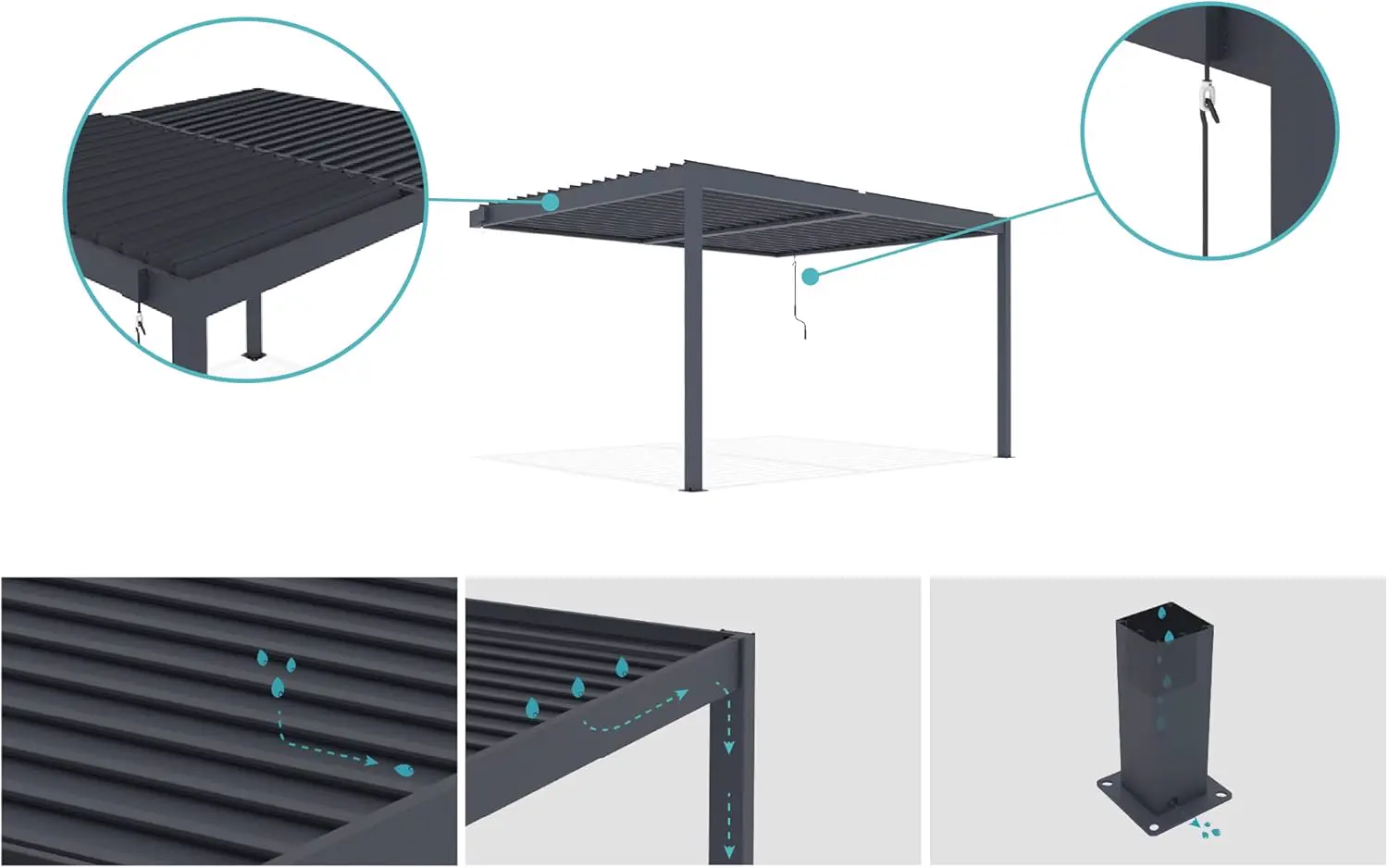 Pergola en aluminium gris 4x3 m adossée vue 5