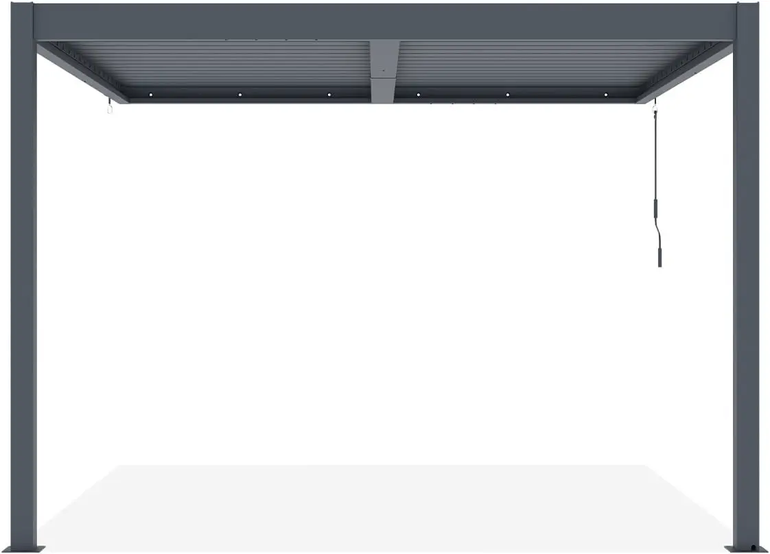 Pergola en aluminium gris 3x3 m adossée vue 3
