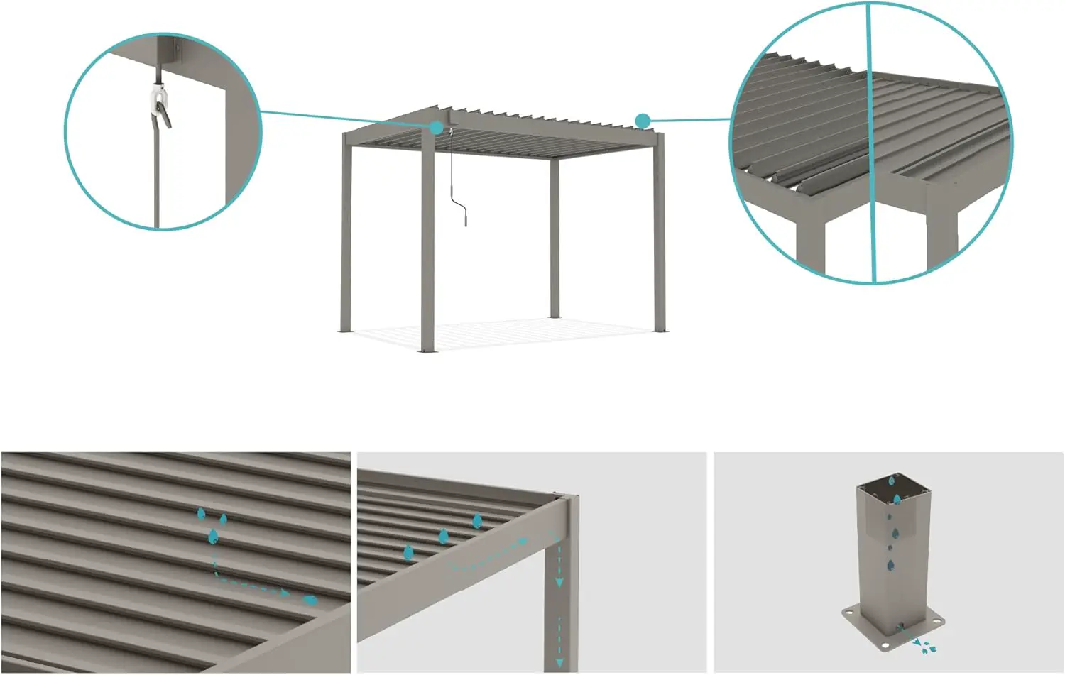 Pergola en aluminium taupe 7,9 m² autoportée vue 5