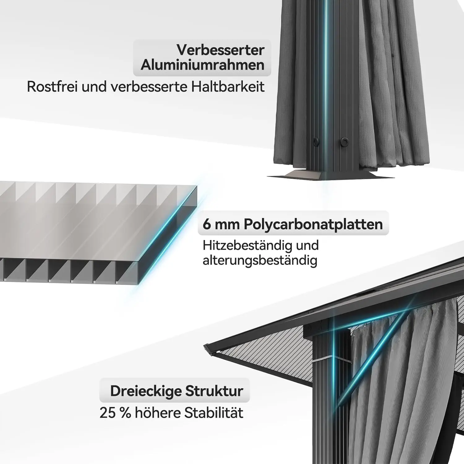 Pergola en aluminium gris 3x4 m vue 4