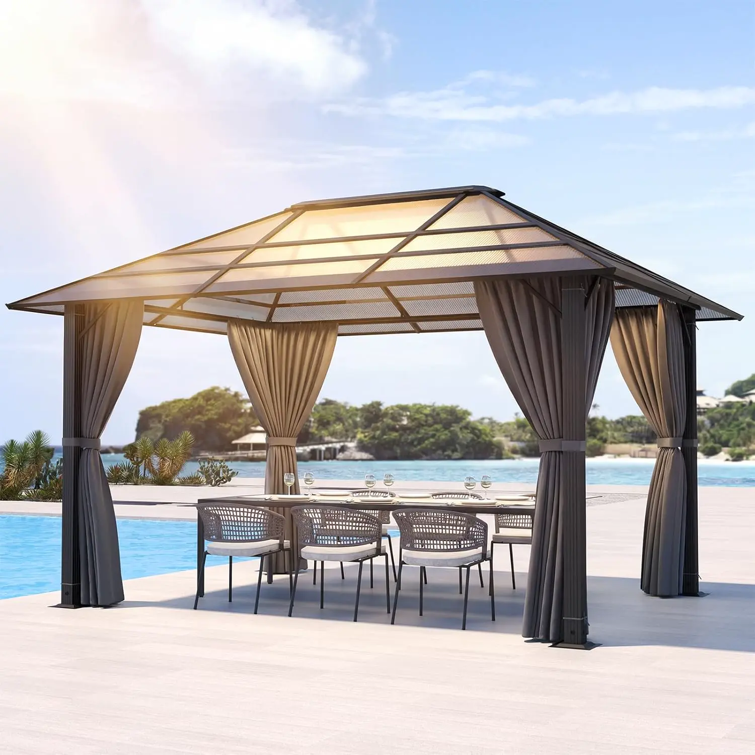 Pergola en aluminium gris 3x4 m vue 5