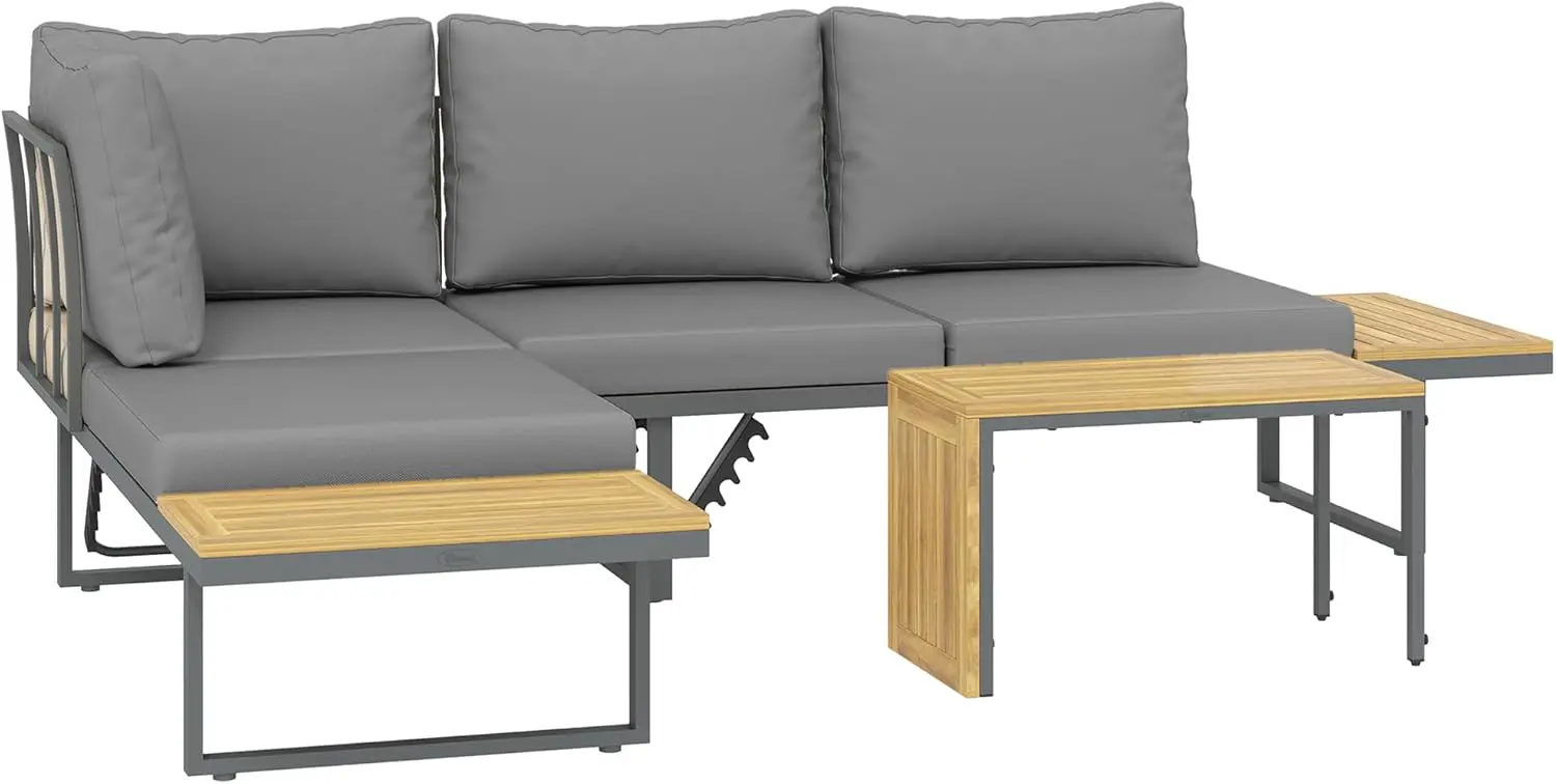 Outsunny Salon de Jardin extérieur d'angle 6 Places modulable en Bois