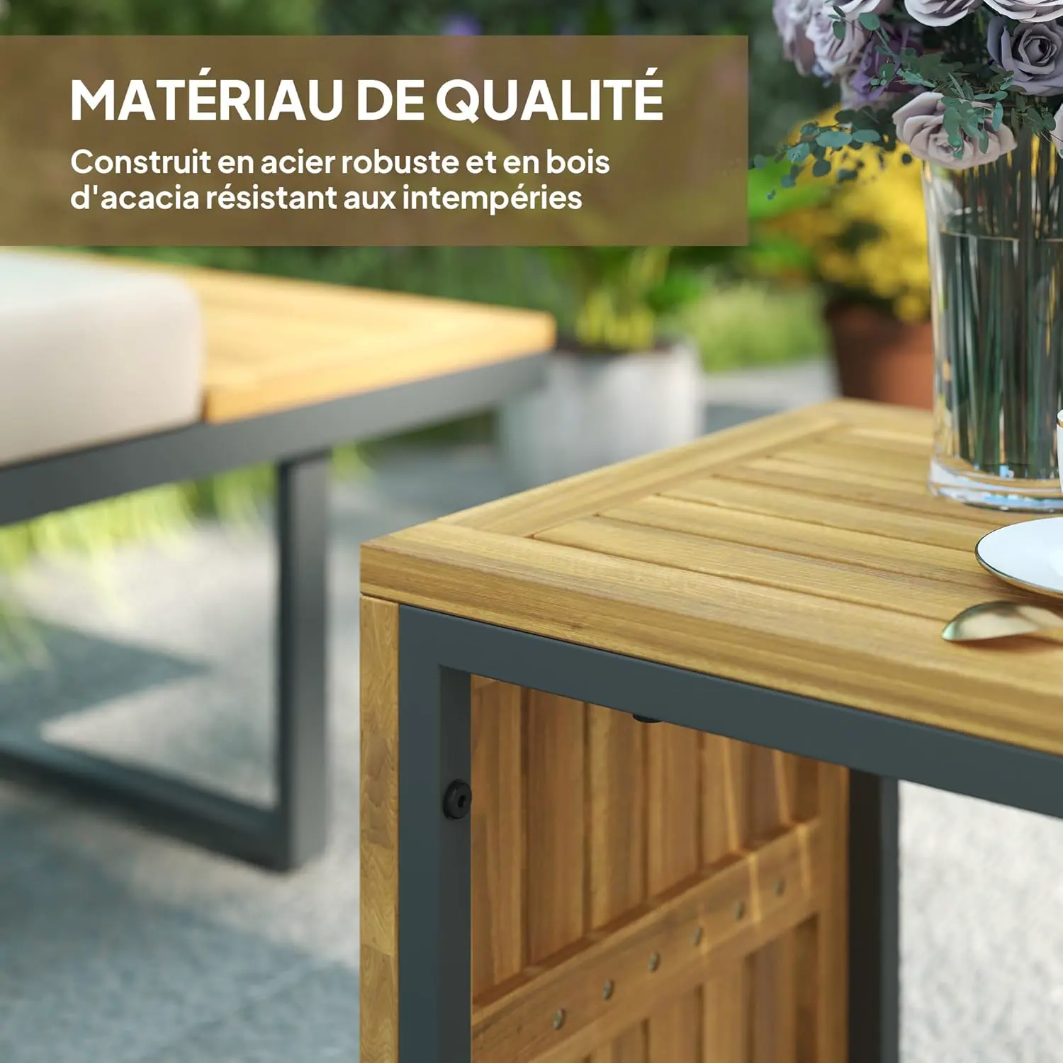 Salon de jardin 6 places en bois naturel vue 3
